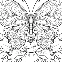 A detailed view of a colorful butterfly sitting on a flower.