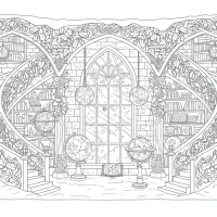 Christmas library under snowy hill