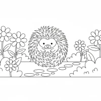 cute hedgehog rolling into a ball in garden