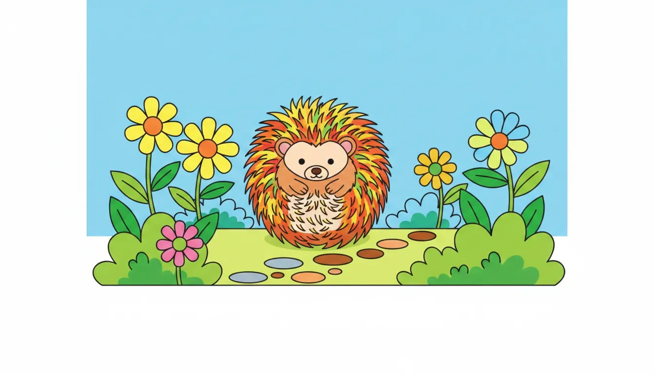cute hedgehog rolling into a ball in garden coloring page to print