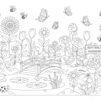 A detailed scene of a butterfly garden with various species flying around.