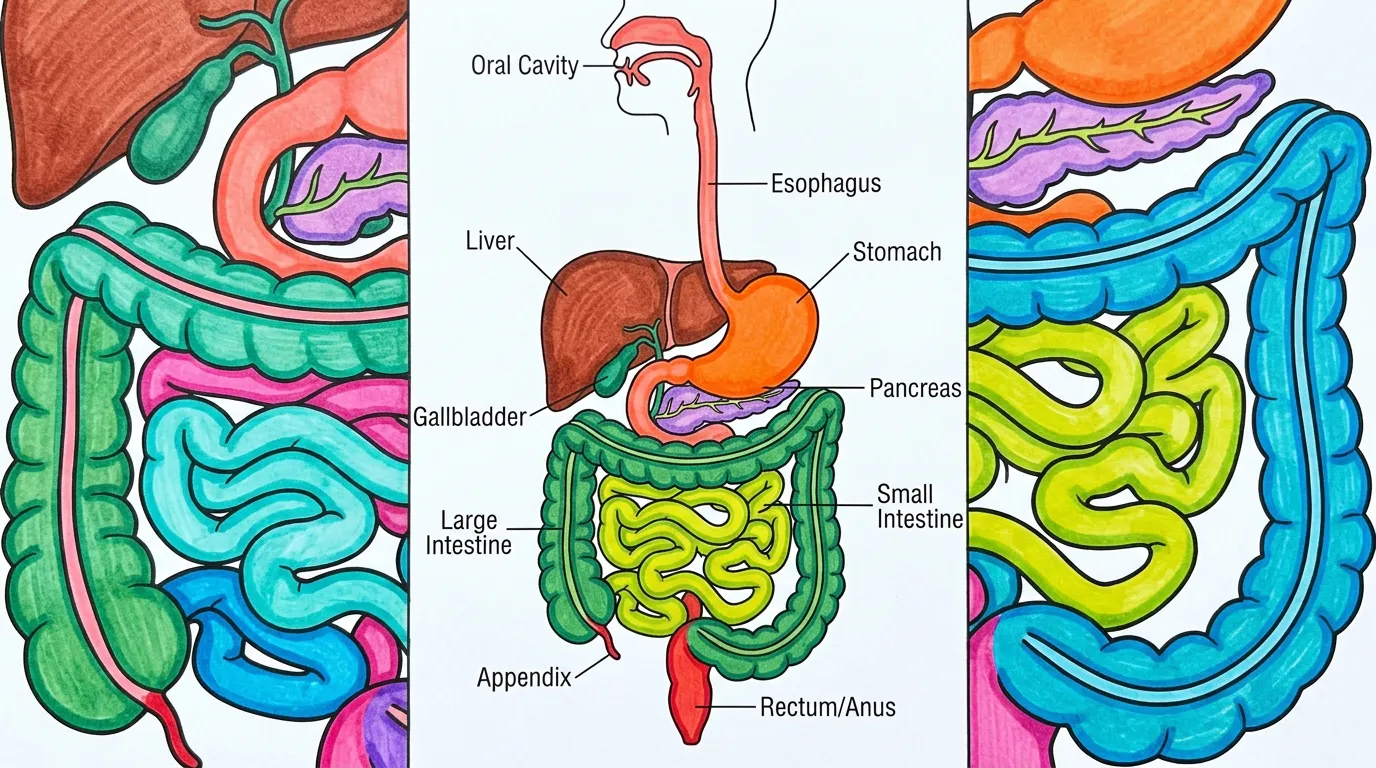 detailed diagram of the human digestive system coloring page to print