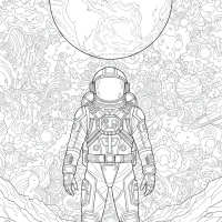 Space explorer on lunar surface with Earth overhead