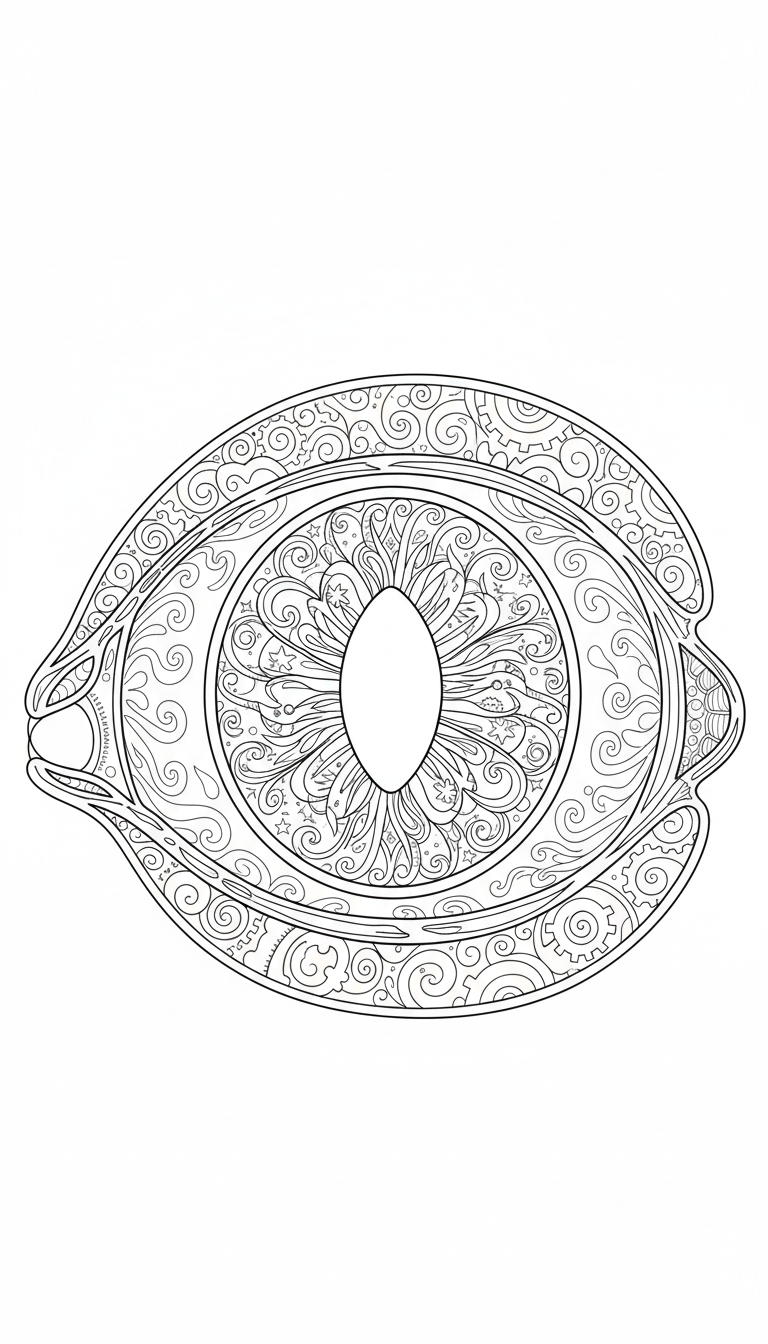 human eye cross-section with iris and pupil coloring page to print