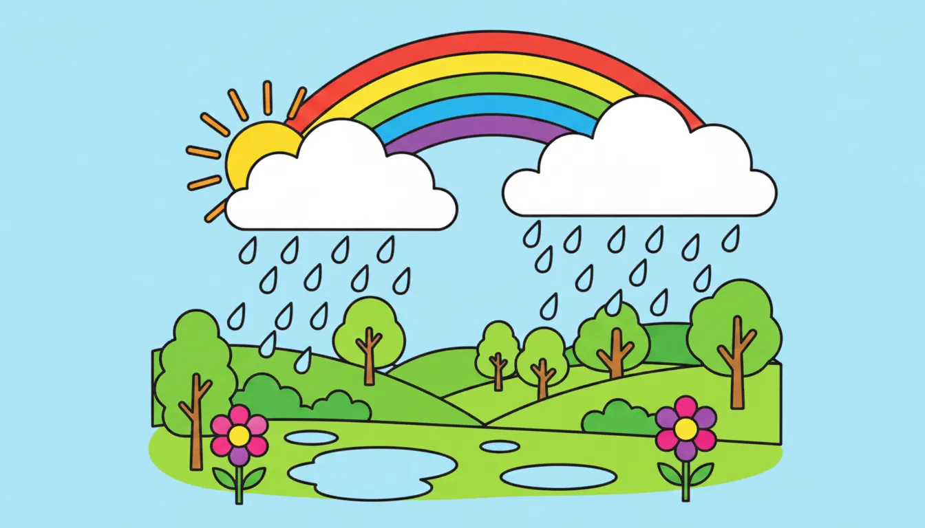rainbow crossing the sky after rain coloring page to print
