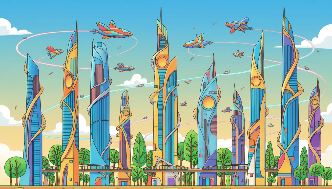 A futuristic city with flying cars and tall skyscrapers. coloring page to print