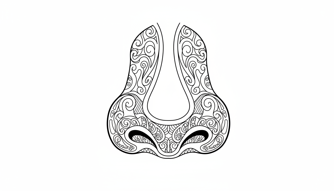 Detailed human nose with nostrils coloring page to print