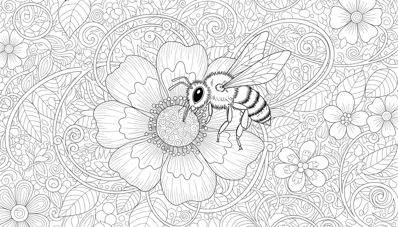 Honeybee collecting nectar from flower coloring page to print