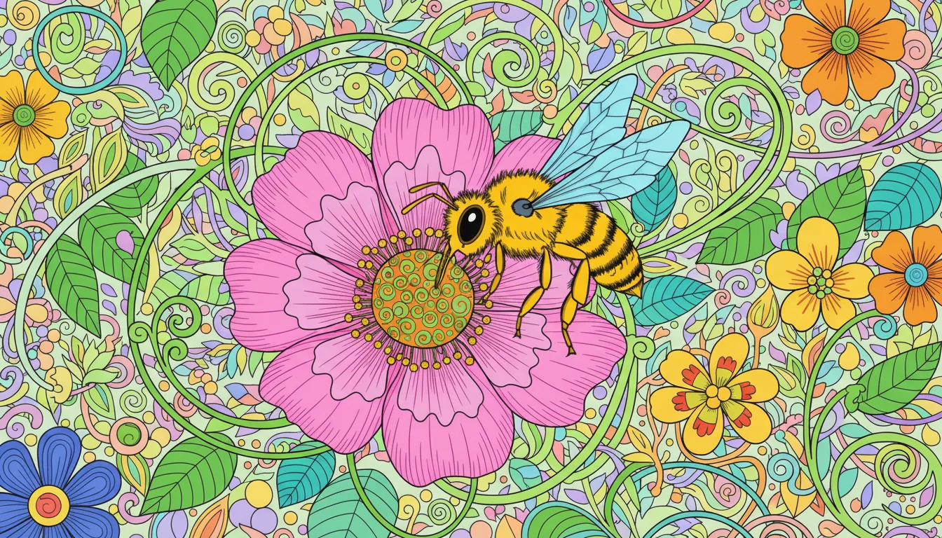 Honeybee collecting nectar from flower coloring page to print