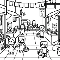 A bustling market scene in an Indian bazaar with colorful textiles and spices.