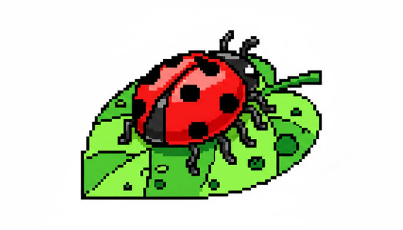 A ladybug crawling on a large leaf with tiny water droplets on its surface. coloring page to print