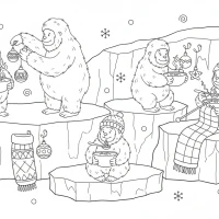 friendly yeti family holiday scene