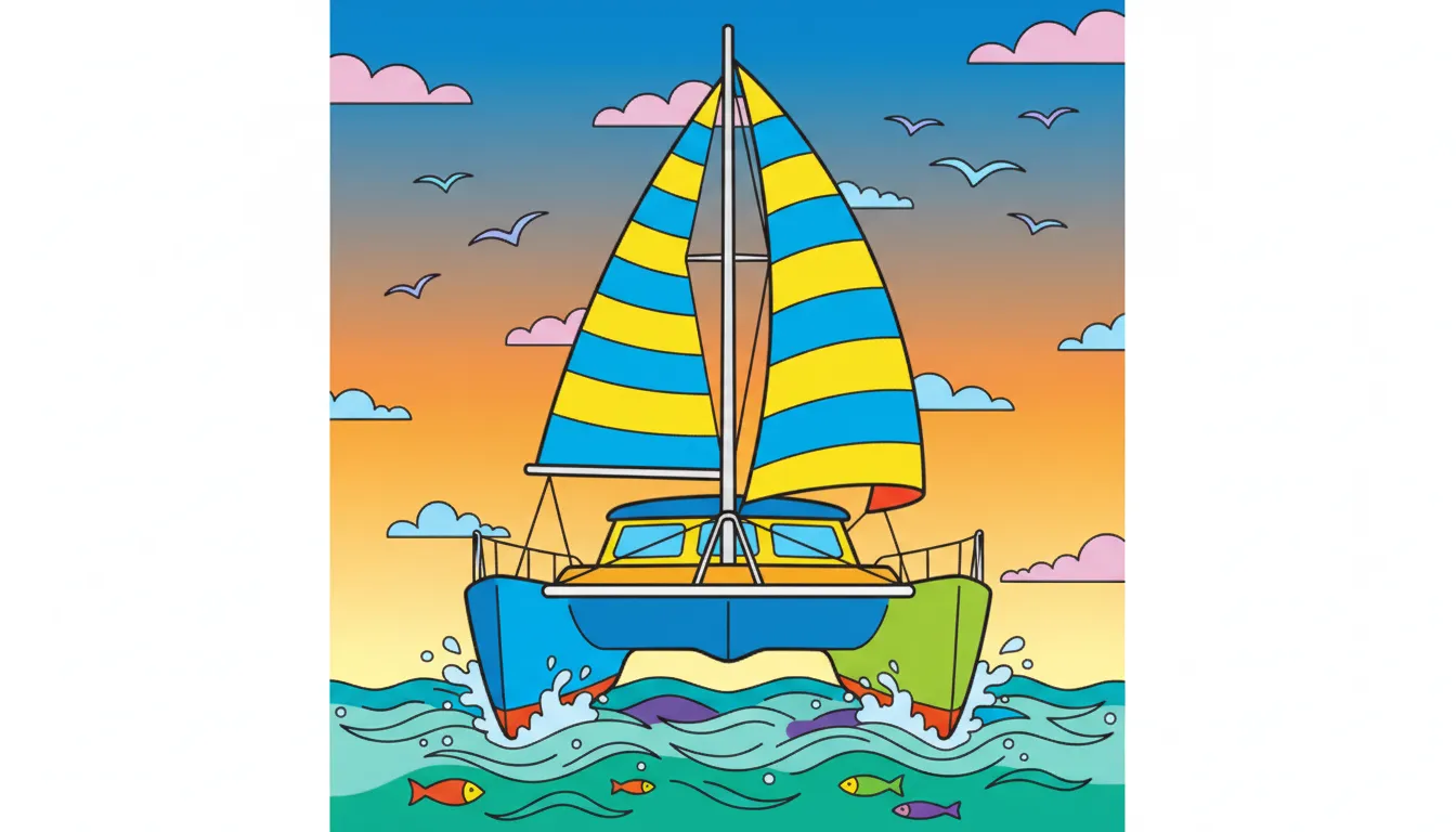 catamaran scenery for coloring coloring page to print