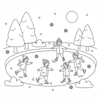 cozy winter scene with kids ice skating
