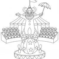 A lively scene of a circus performer balancing on a ball.