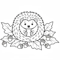 Cute hedgehog with leaves and acorns