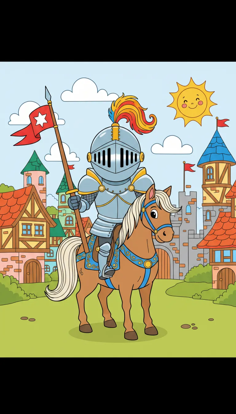 Knight in shining armor on noble horse coloring page to print