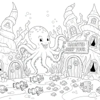 haunted coral reef house tour with grinning octopus