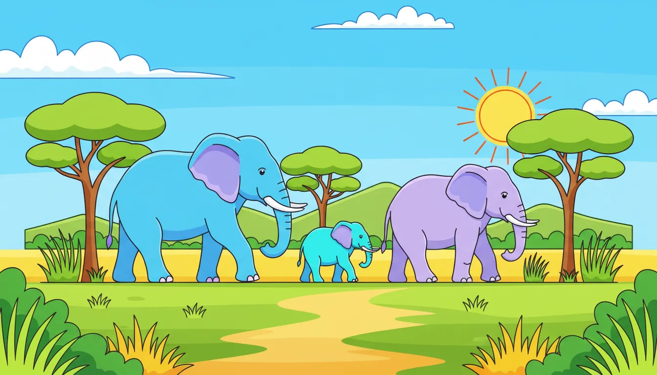 family of elephants walking through the savannah coloring page to print