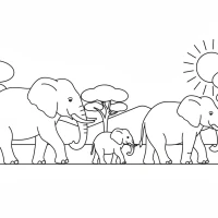 family of elephants walking through the savannah