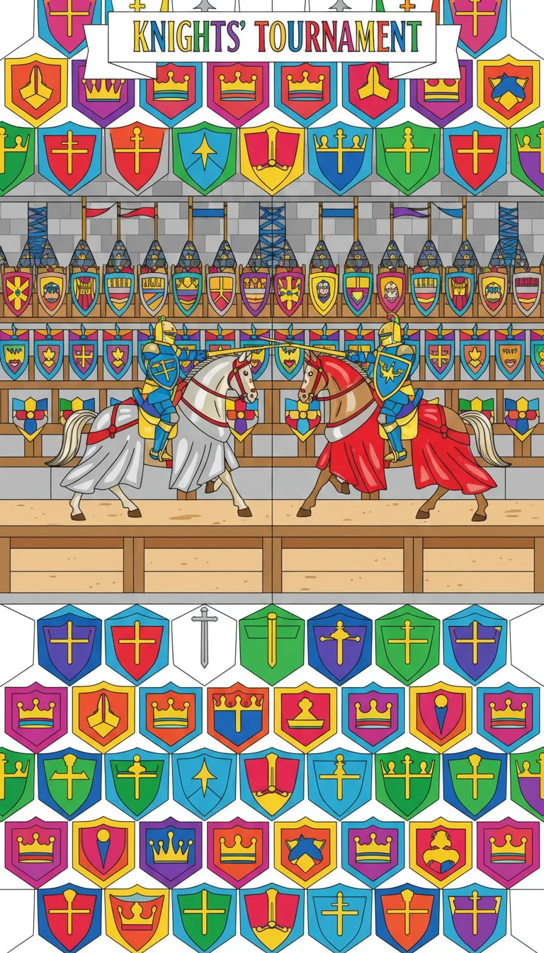 knights' tournament with armored riders jousting coloring page to print