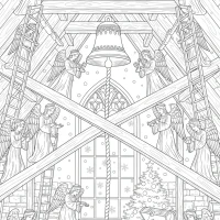 Christmas cathedral attic with angels and bells