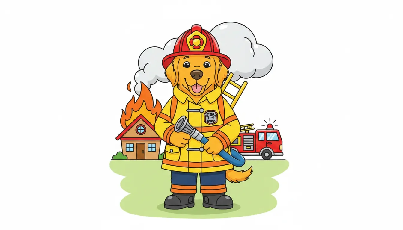 Dog firefighter in uniform coloring page to print