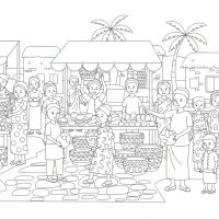 African market scene with baskets and fruits
