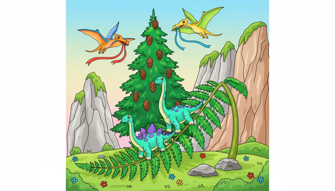 small dinosaurs and pterosaurs in snowy prehistoric landscape coloring page to print