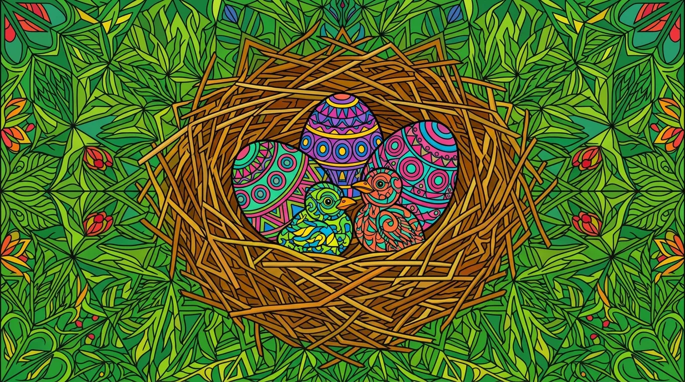 bird’s nest with eggs and hatchlings coloring page to print