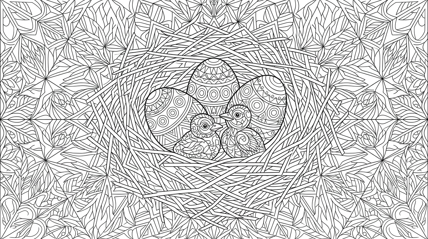 bird’s nest with eggs and hatchlings coloring page to print