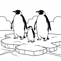 family of penguins waddling on ice
