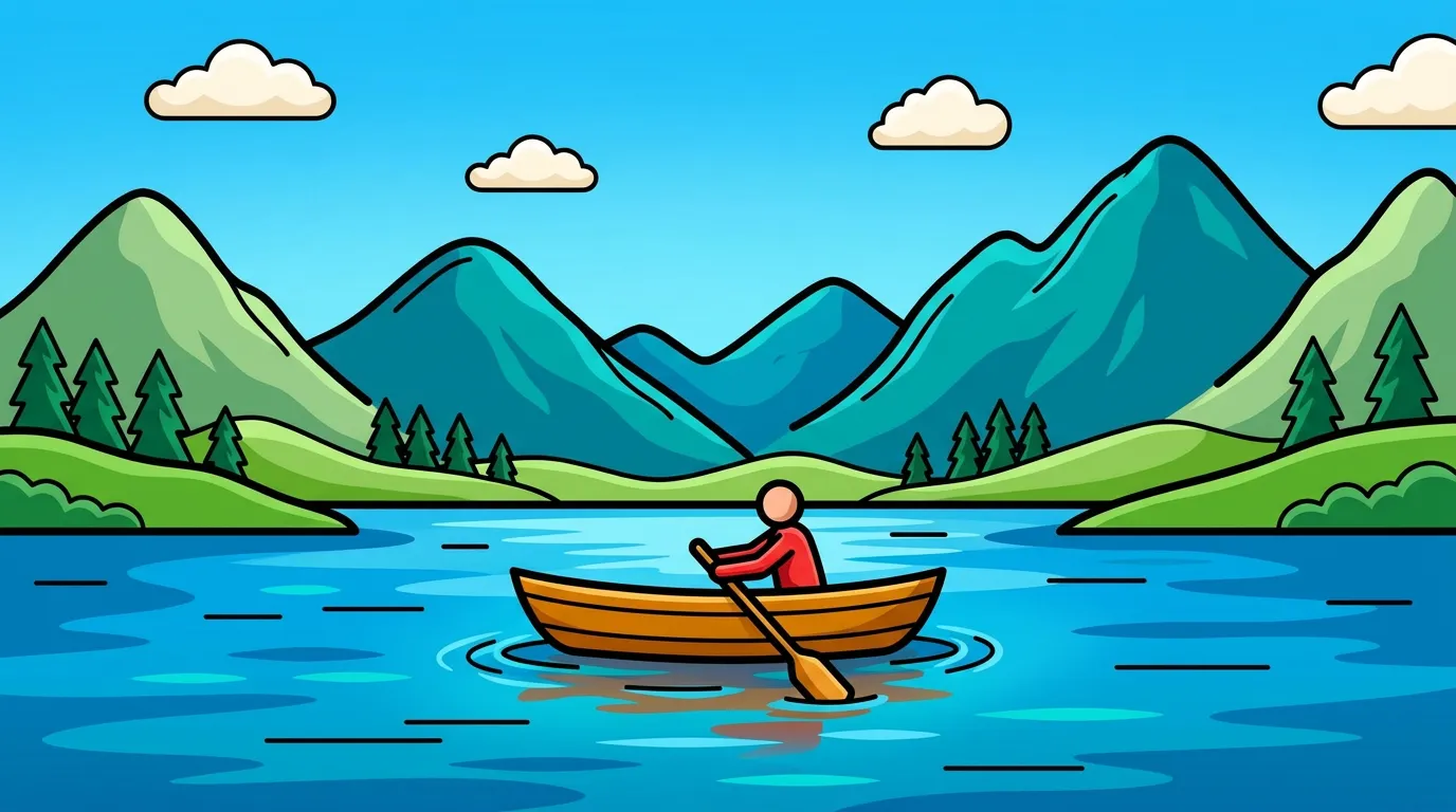 peaceful boat scene on calm mountain lake coloring page to print