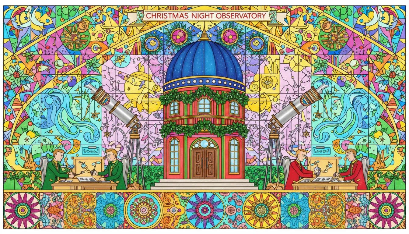 Victorian observatory for Christmas astronomers coloring page to print