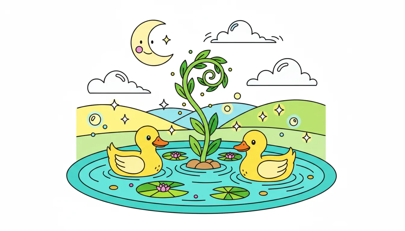 A scene of ducks swimming together in a quiet pond. coloring page to print