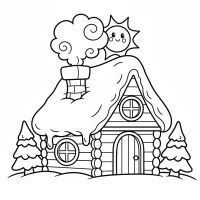 cozy winter cabin with snow on roof