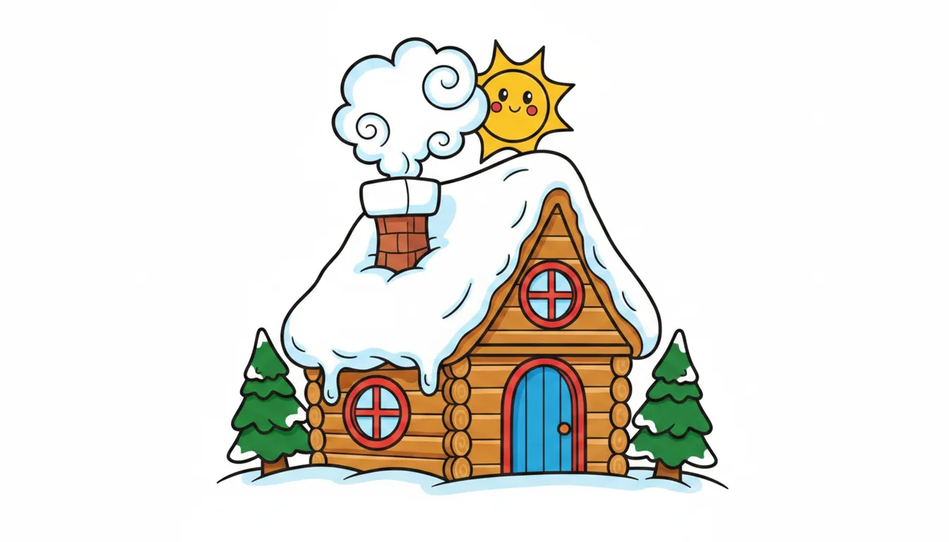 cozy winter cabin with snow on roof coloring page to print