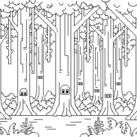 mysterious forest with tall trees and vines