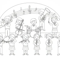 children playing musical instruments in school orchestra