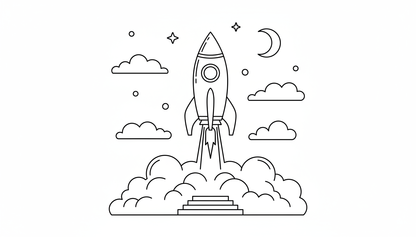 Space rocket launch into the sky coloring page to print