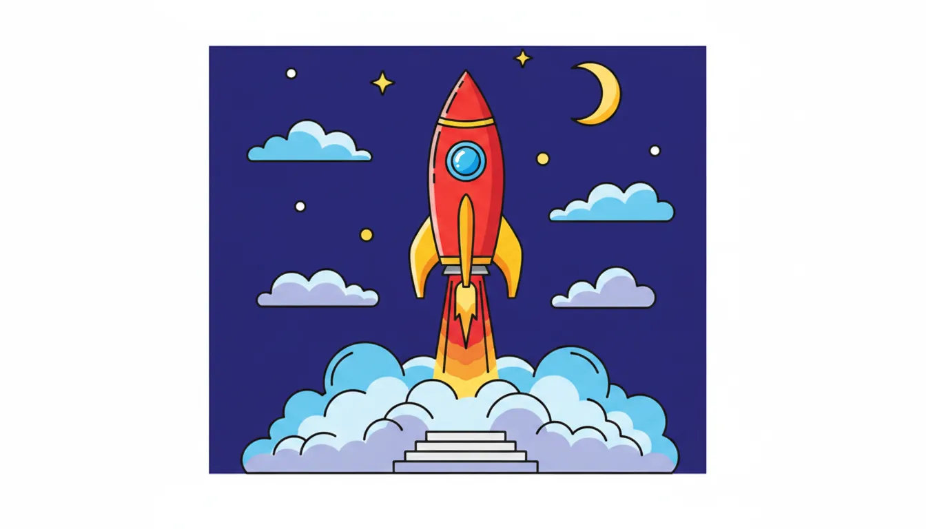 Space rocket launch into the sky coloring page to print