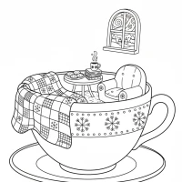 cozy Christmas reading nook in a giant teacup