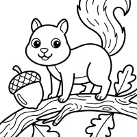 playful squirrel balancing on branch with acorn