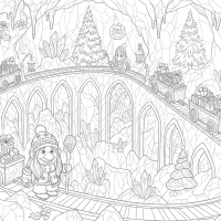 Christmas ice cavern railway with lantern carts