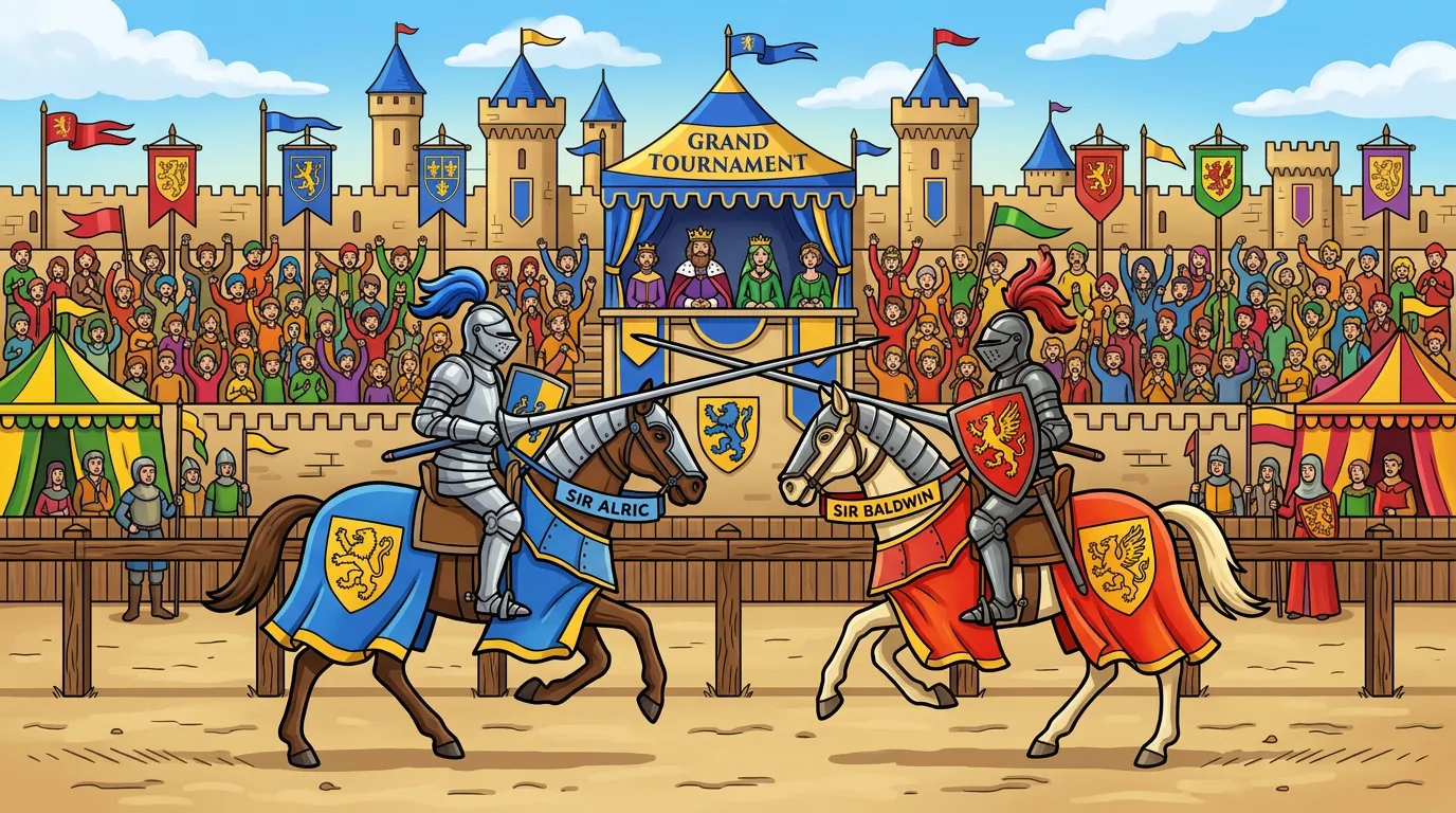 knights tournament with armored riders jousting coloring page to print