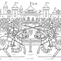 knights tournament with armored riders jousting