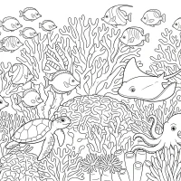 Colorful coral reef with vibrant sea life