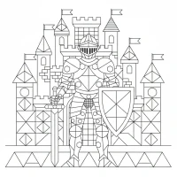 A knight in armor standing proudly in front of his castle.