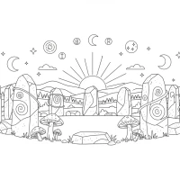 Ancient stone circle at sunset