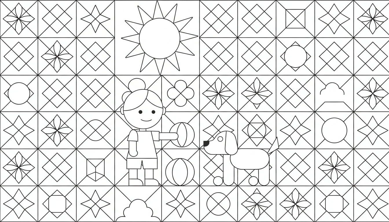 Child and dog playing outdoors on a sunny day coloring page to print